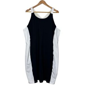 Athleta Colorblock‎ Swim Dress Womens 1X Plus Racerback Black White Stretch Chic
